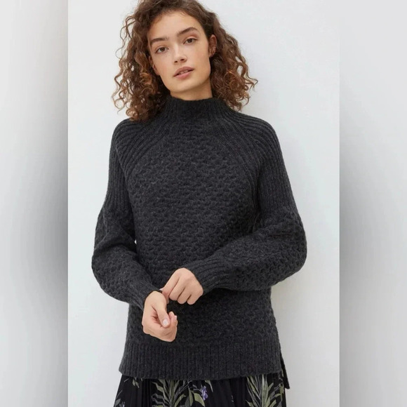 Anthropologie Bia Mock Neck Alpaca Blend Tunic Sweater in Carbon - Picture 1 of 11